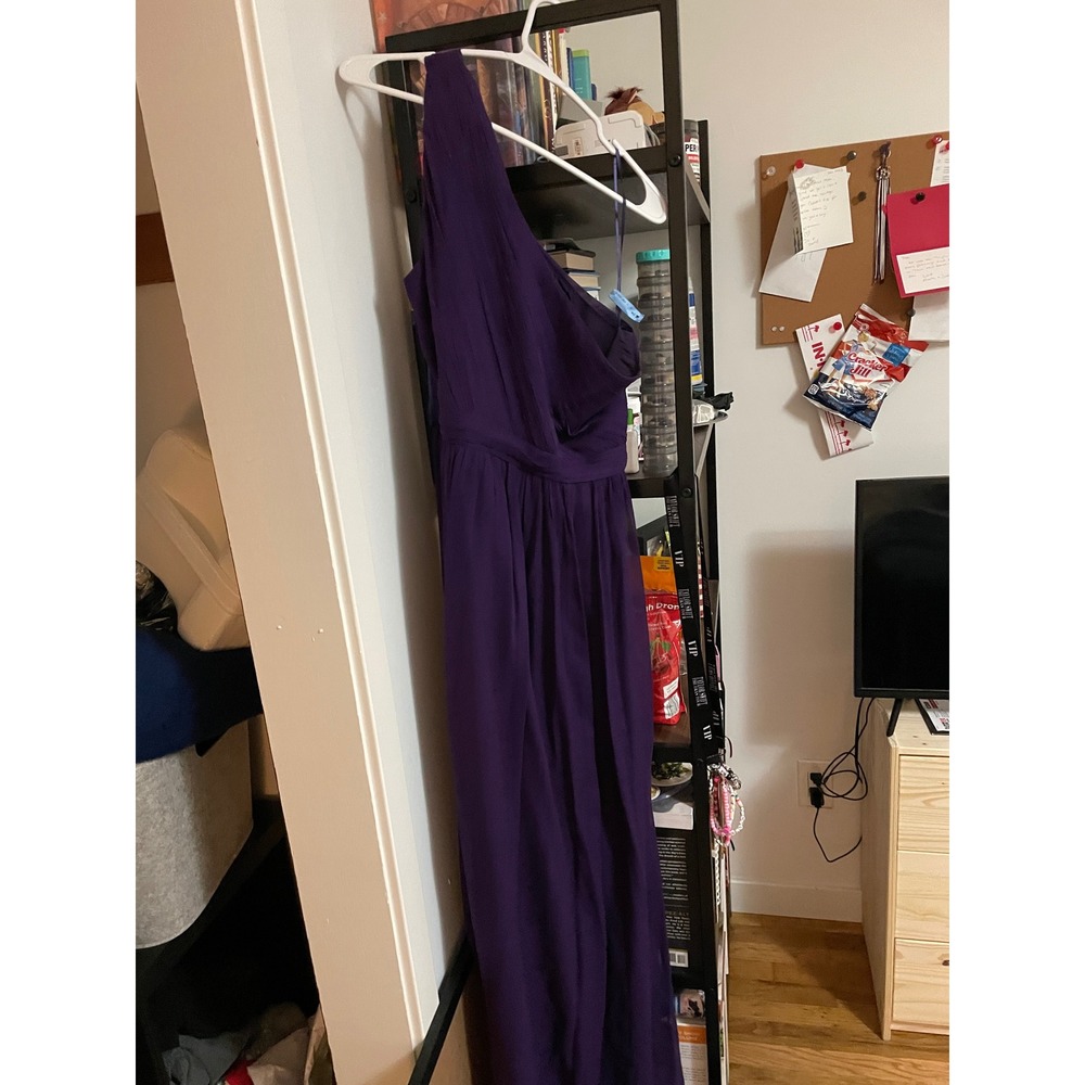 J. Crew One Shoulder Chiffon Gown Purple Formal Bridesmaid Dress Size 12 - Picture 3 of 4